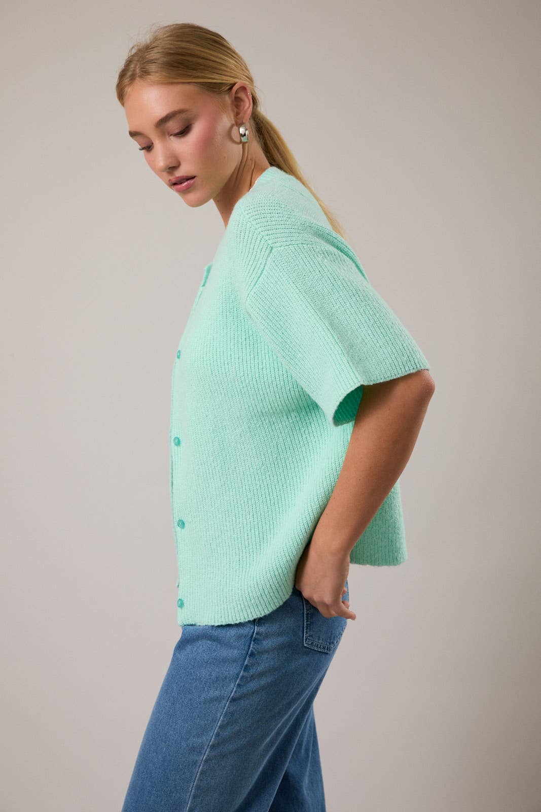 Hannah Short Sleeve Cardigan- Mint