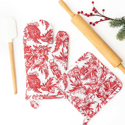 Nutcracker Toile Oven Mitt Pack
