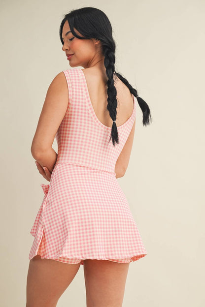 Gingham Wrap Tie Front Dress: PINK LEMONADE
