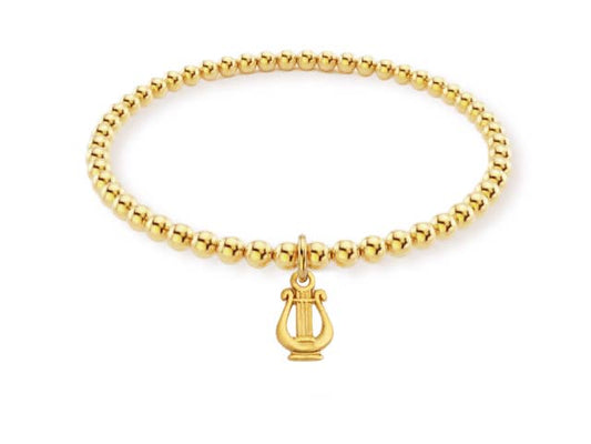 Gold Bead Bracelet w/ Lyre (Alpha Chi Omega)