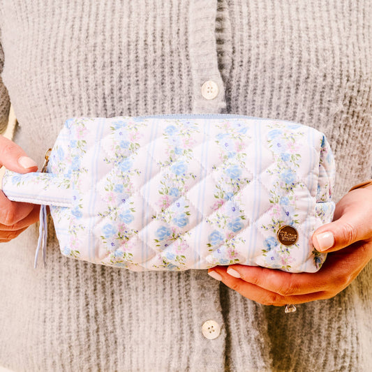 Essentials Quilted Cosmetic Bag Blue