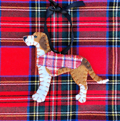 Preppy Tartan Foxhound Ornament