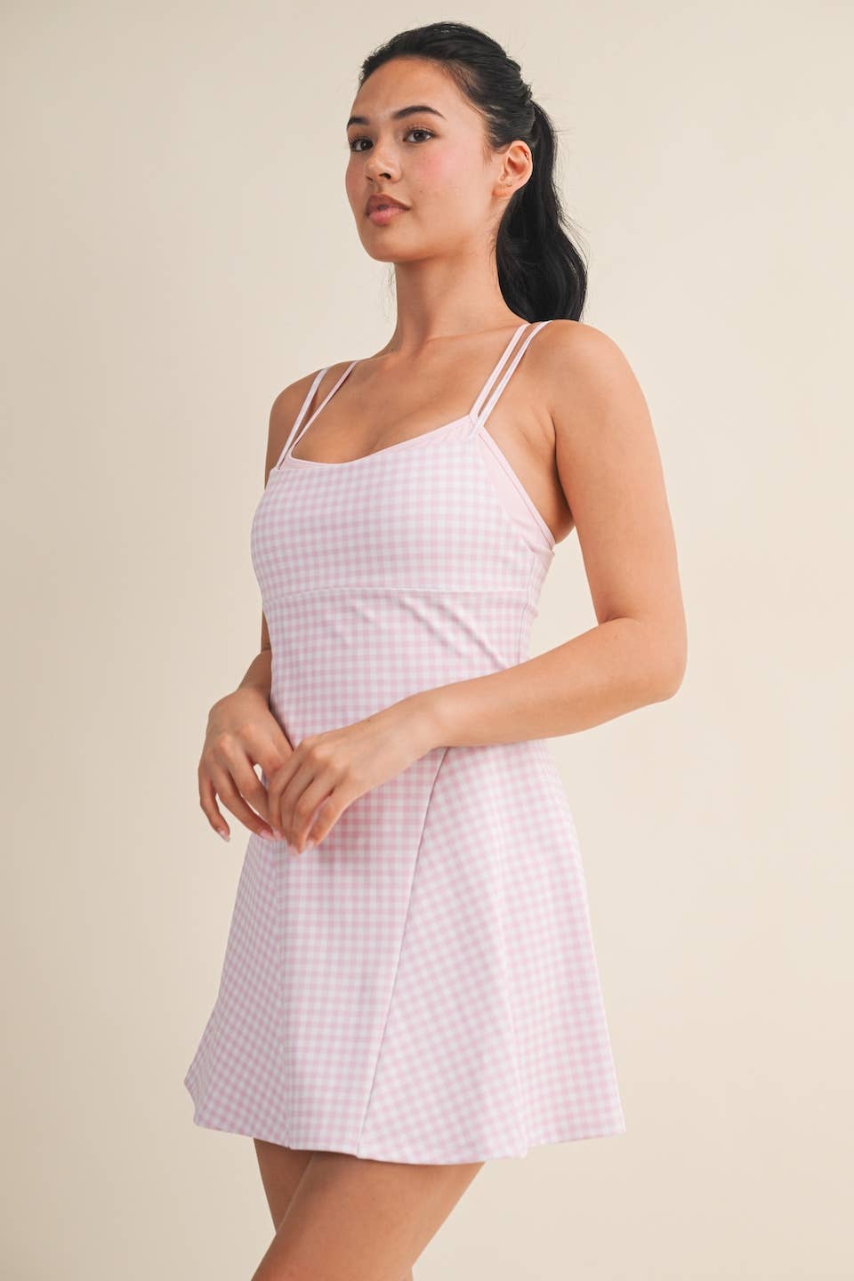 Pink Gingham Double Layered Dress