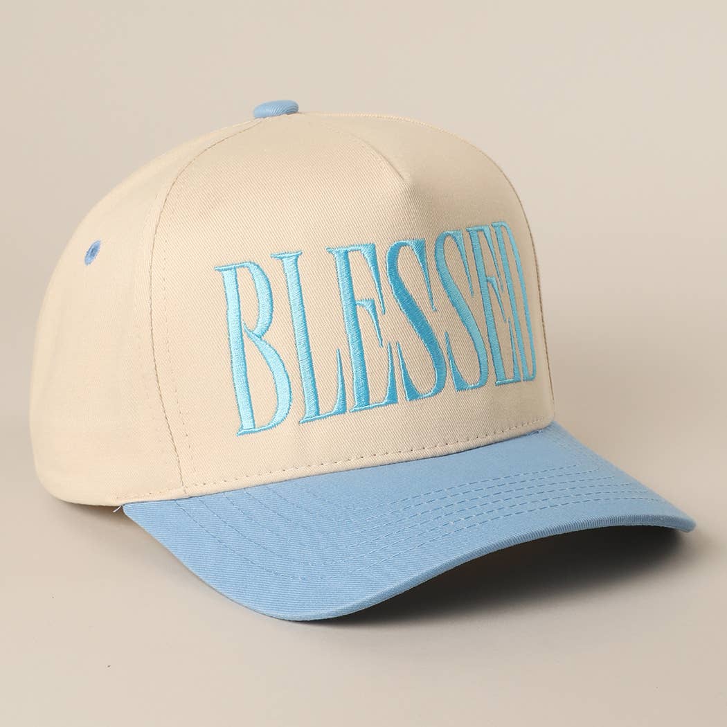 BLESSED Lettering Embroidery Baseball Cap: SKY BLUE