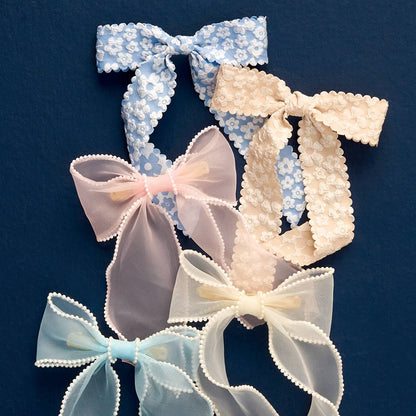 Sheer Pearl Hair Bow-Blue