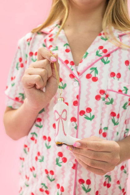 Glitter Pink Bow Cowboy Boot Ornament
