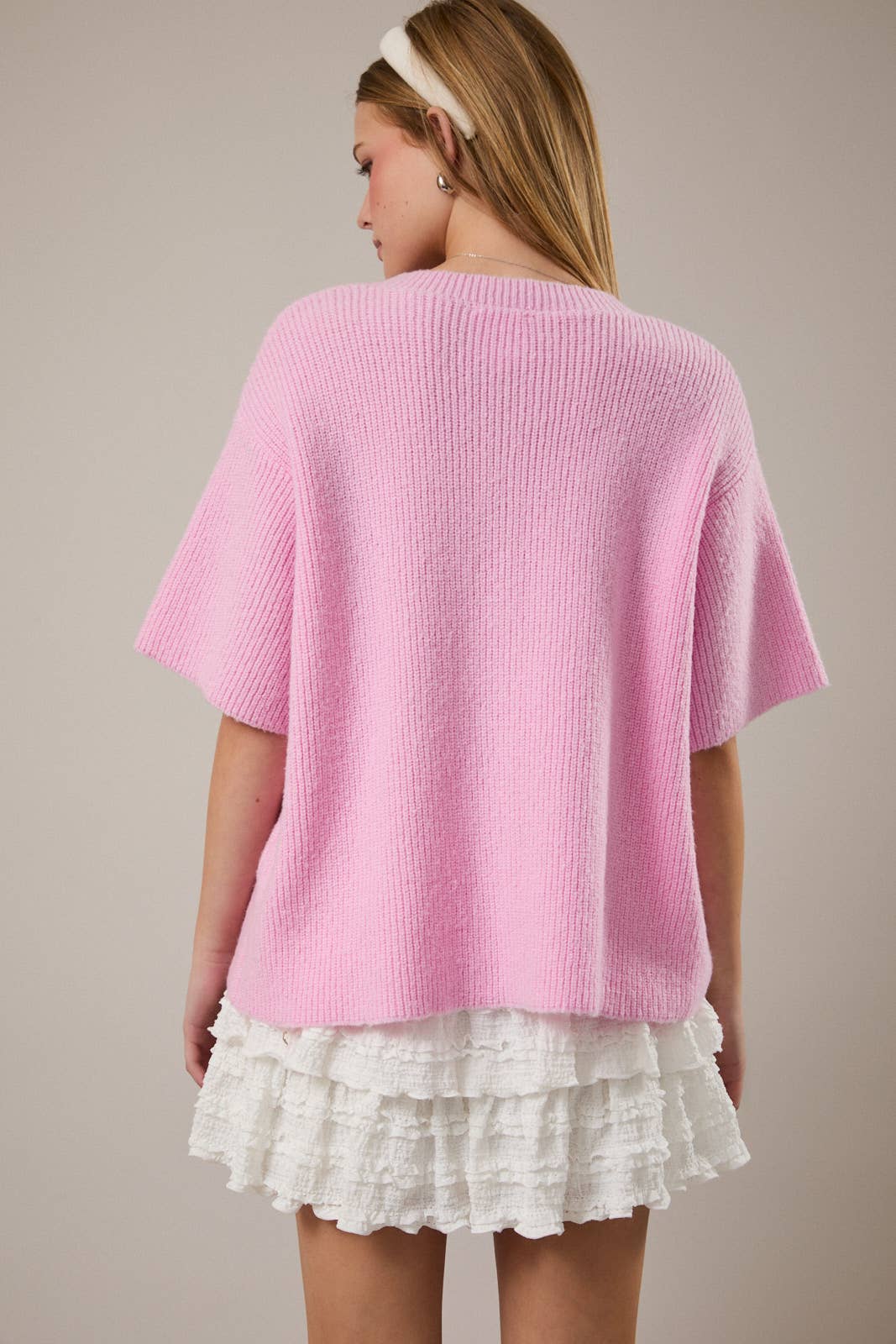 Hannah Short Sleeve Cardigan- Pink