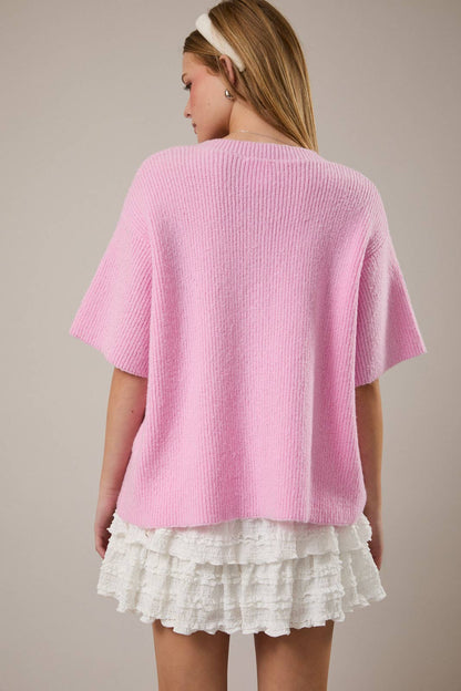 Hannah Short Sleeve Cardigan- Pink