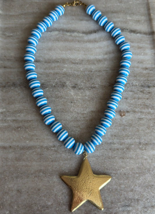 Lila Stripe Necklace: Blue Star