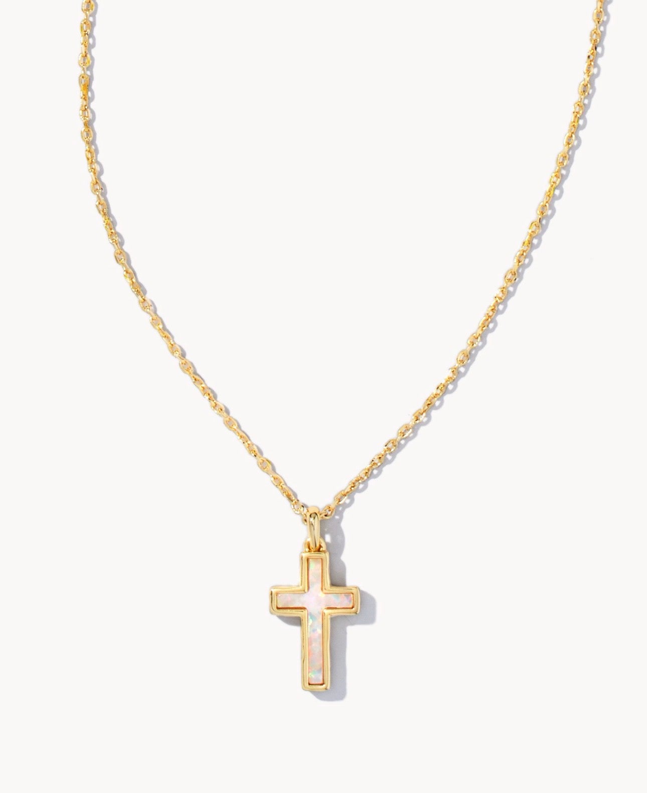 Cross Gold Pendant Necklace Opal
