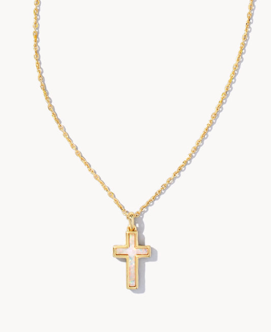 Cross Gold Pendant Necklace Opal