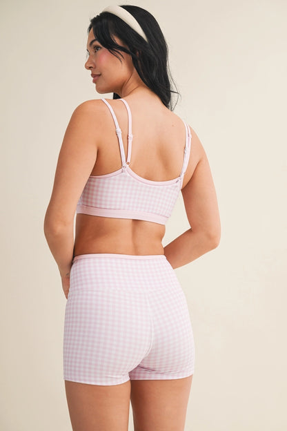 Gingham Layered Shorts Set: BABY PINK