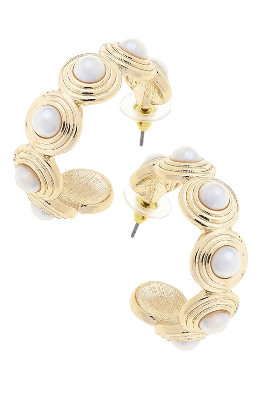 Cooper Caged Pearl Hoop Earrings in Shiny Gold