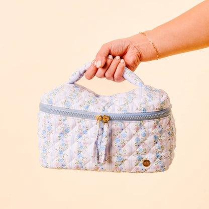 Quilted Cosmetic Bag-Petal Parade Blue