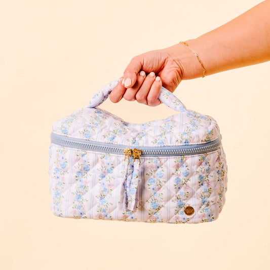 Quilted Cosmetic Bag-Petal Parade Blue