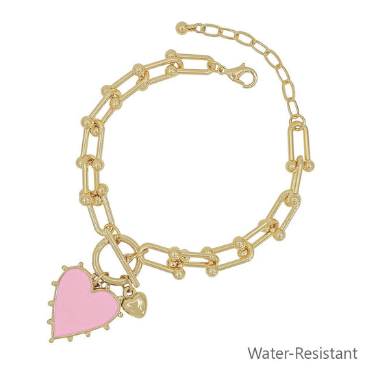 Pink Studded Heart Charm Bracelet