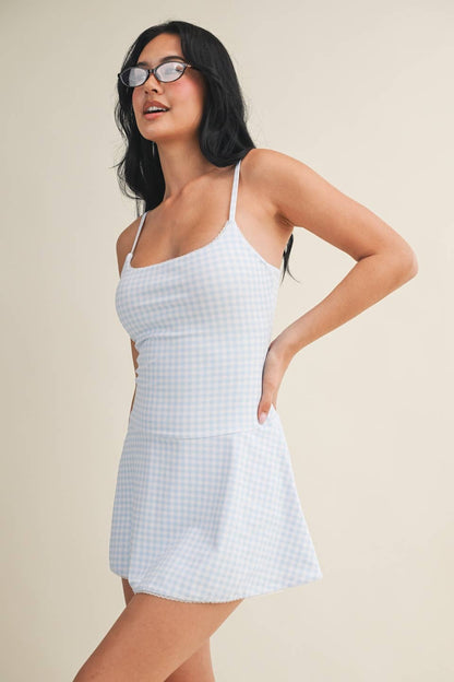 Blue Gingham Lace Trim Dress