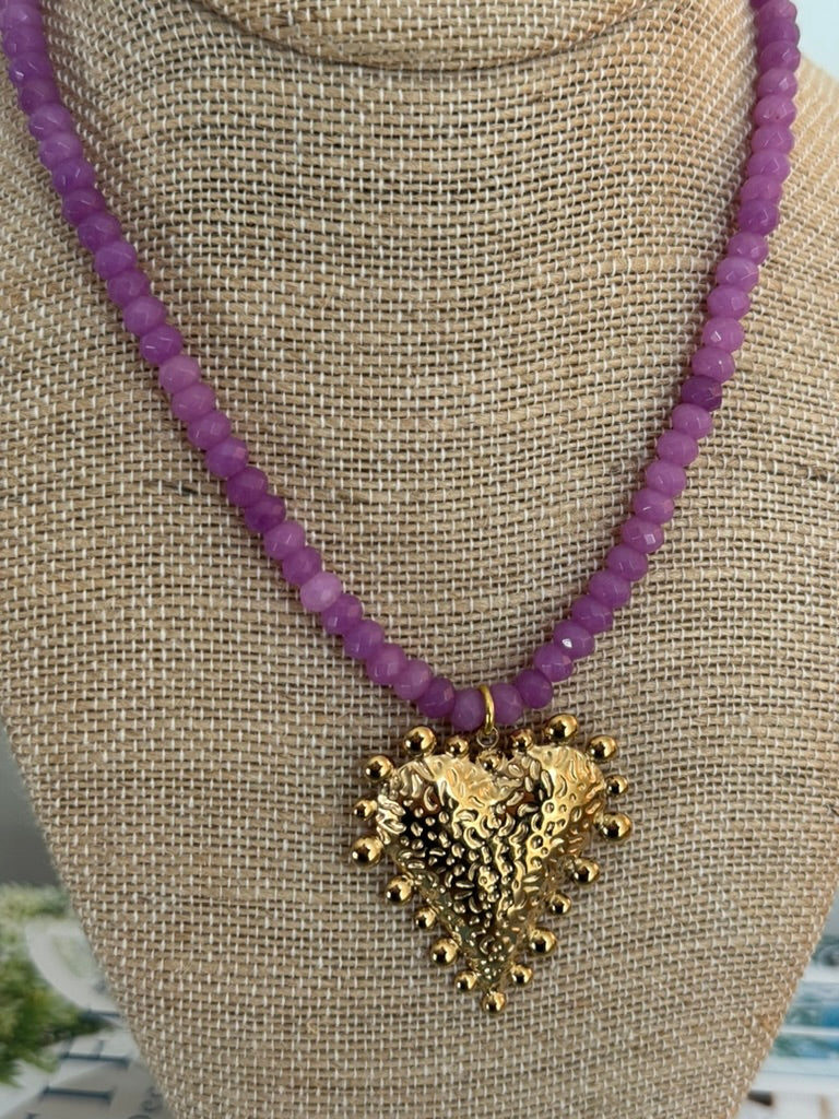 Sparkle Heart Necklace: Purple