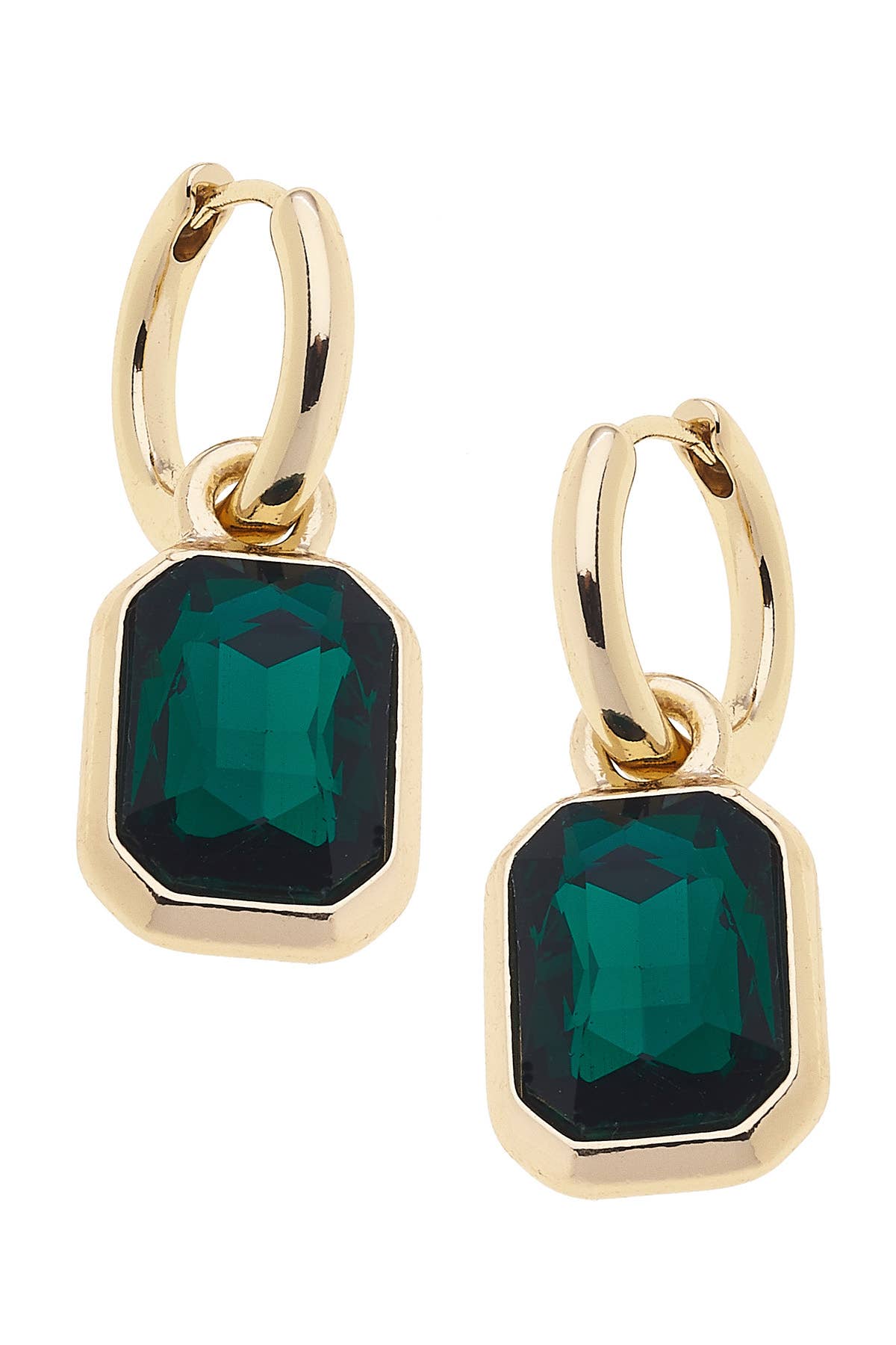 Reagyn Rhinestone Drop Hoop Earrings: Emerald