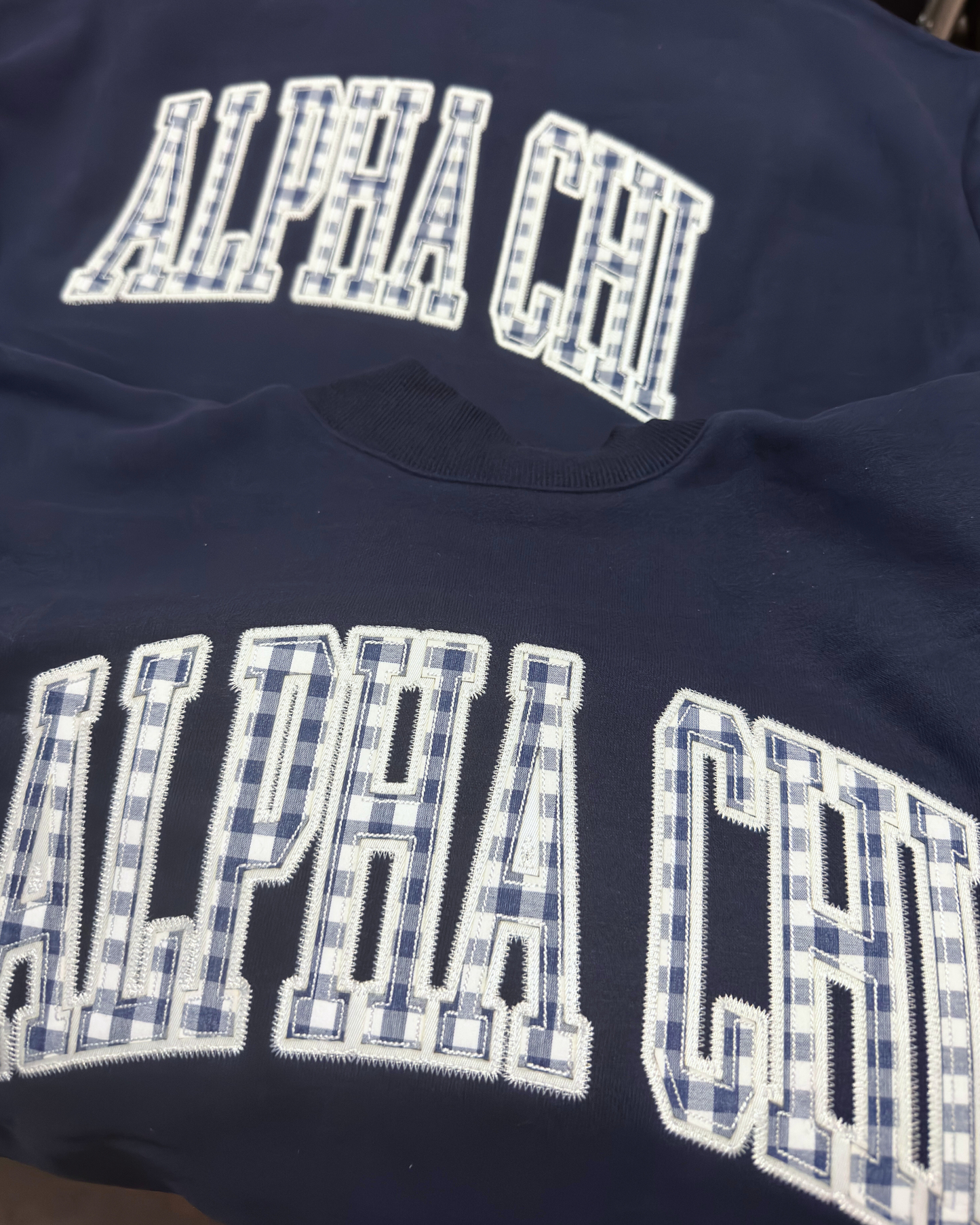 Gingham Greek Mockneck