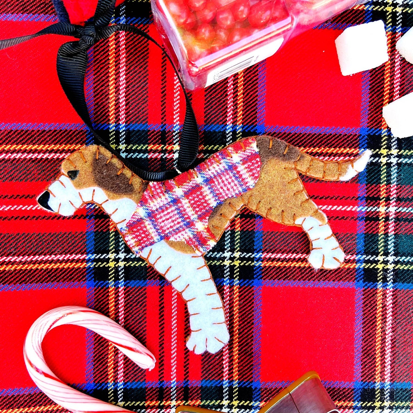 Preppy Tartan Foxhound Ornament