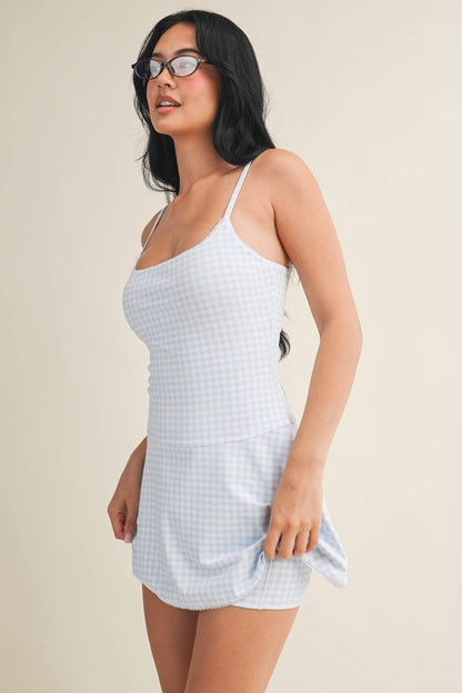 Blue Gingham Lace Trim Dress