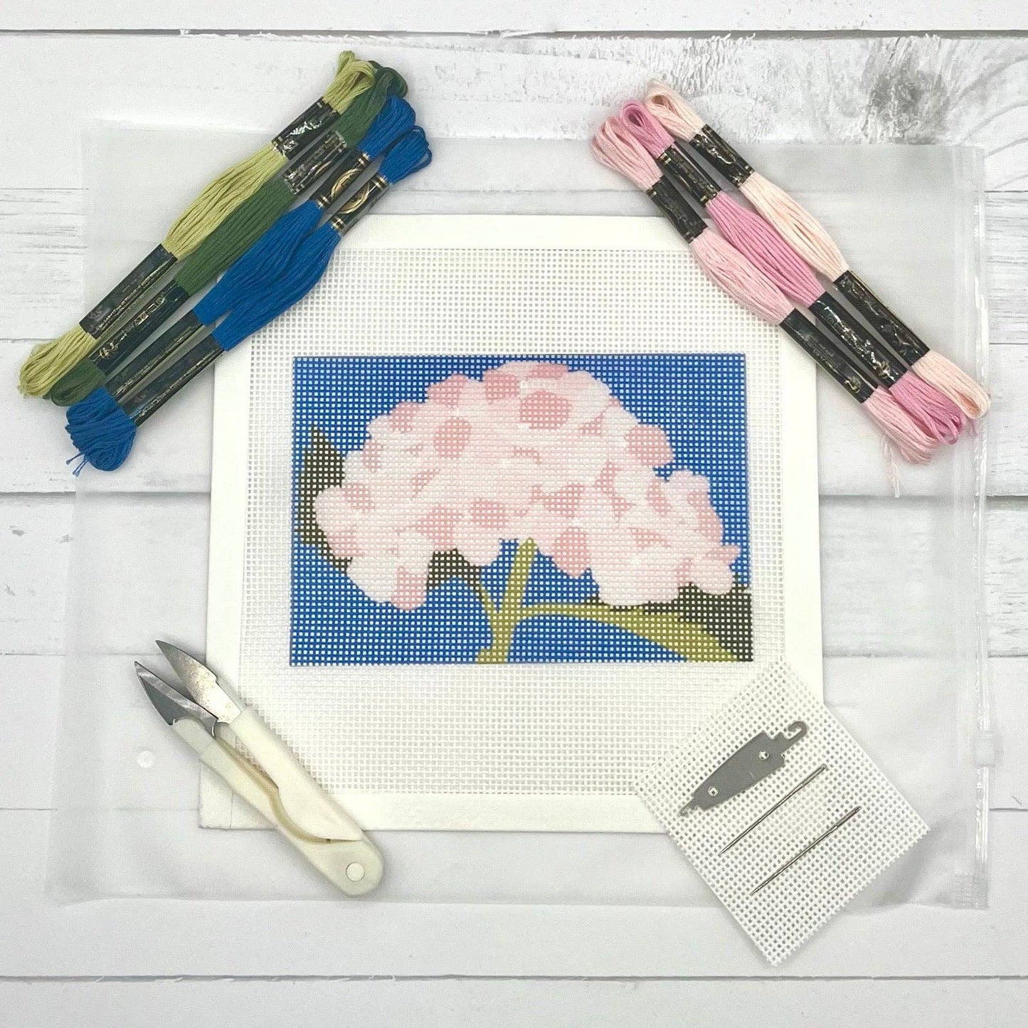 Pink Hydrangea 6x4 Needlepoint Kit: Full Kit