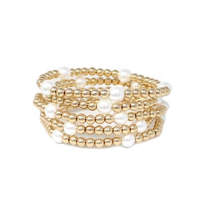 Set of 5 Gold Beaded Stretch Bracelets