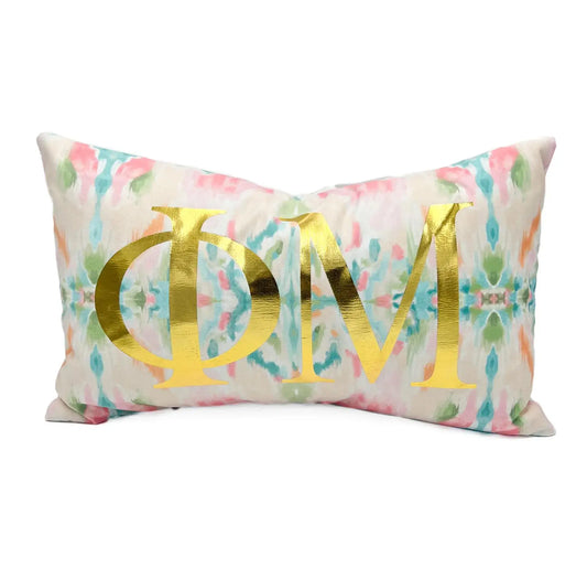 Phi Mu Gold Foil Kaleidoscope Sorority Pillow