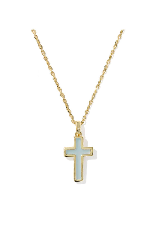 Cross Gold Pendant Necklace Blue