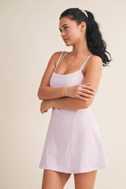 Pink Gingham Double Layered Dress