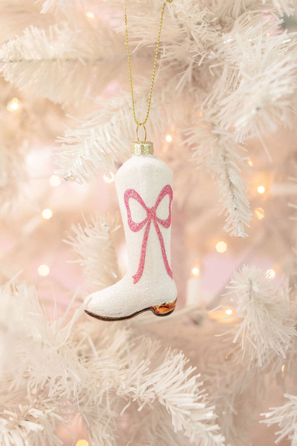 Glitter Pink Bow Cowboy Boot Ornament
