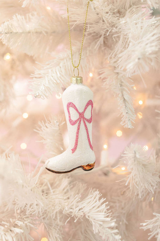 Glitter Pink Bow Cowboy Boot Ornament