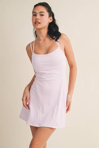Pink Gingham Double Layered Dress