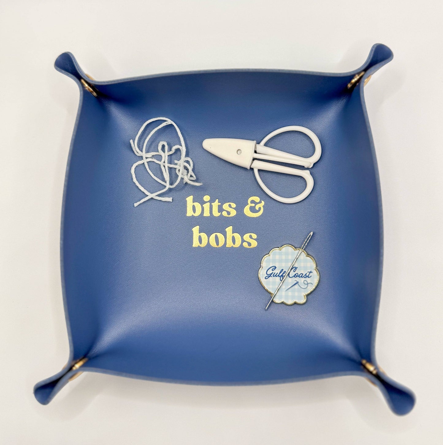 Blue Bits & Bobs Needlepoint Valet Tray | Snap Tray : Dark Sea Glass Blue