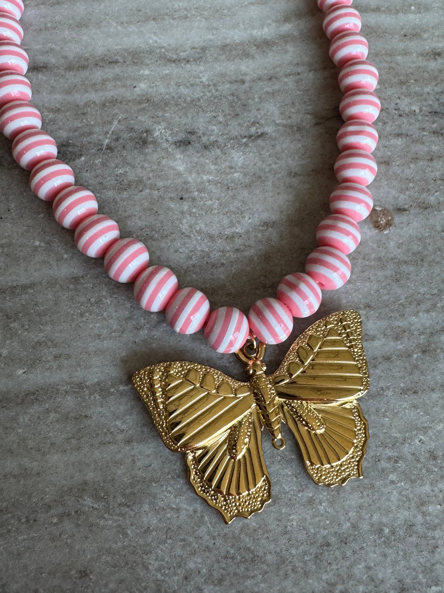 Lila Stripe Necklace: Pink Butterfly