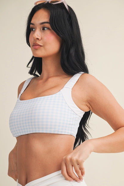 Blue Gingham Ruched Top & Skort Set