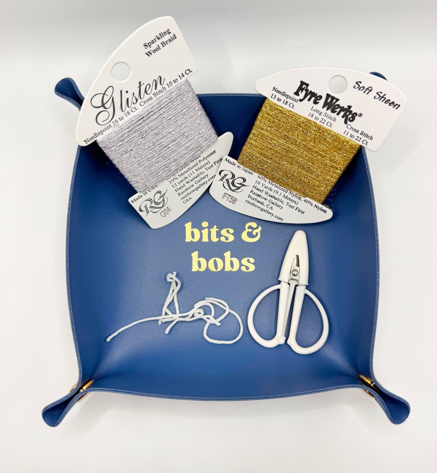 Blue Bits & Bobs Needlepoint Valet Tray | Snap Tray : Dark Sea Glass Blue
