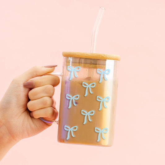 Square Glass Cup-Bows Blue