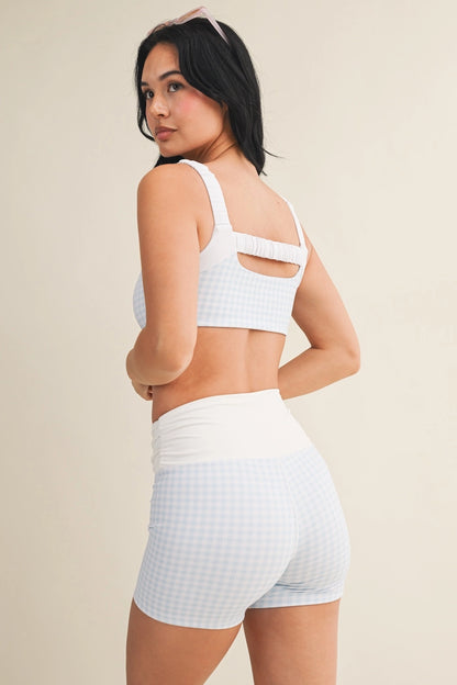 Blue Gingham Ruched Top & Skort Set