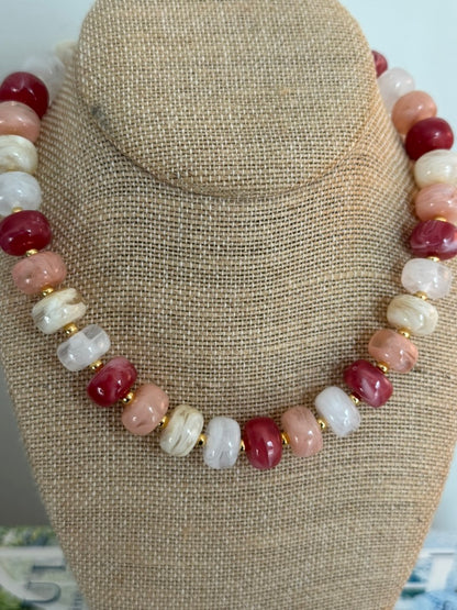 Bliss Necklace: Cream/Pink Multi