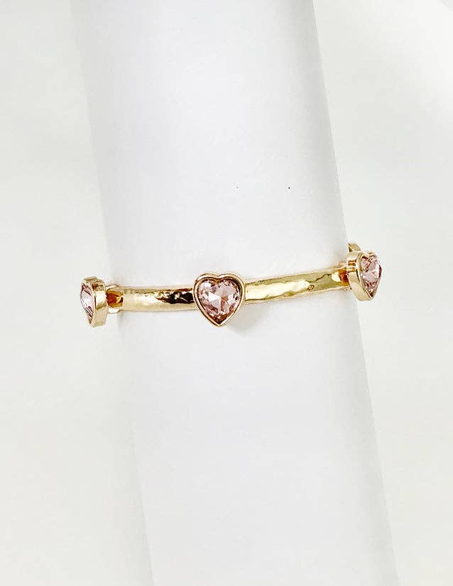 Pink Crystal Heart Stretch Bracelet