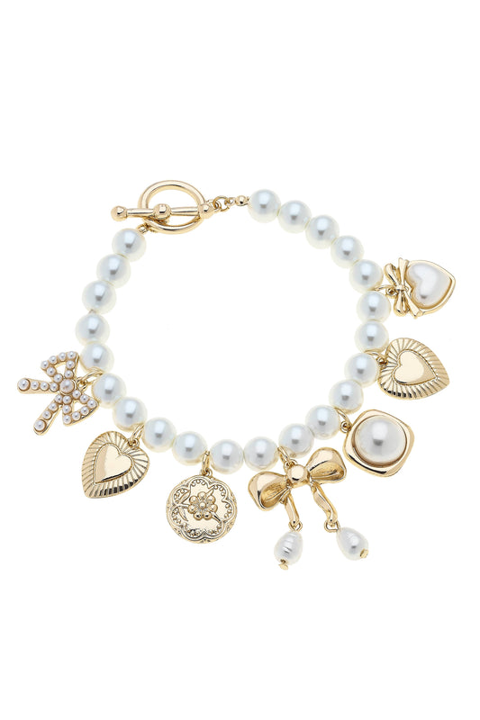 Antoinette Pearl Beaded Multi Charm Toggle Bracelet in Ivory