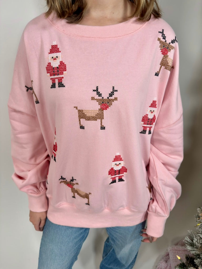 Cross Stitch Santa Pullover