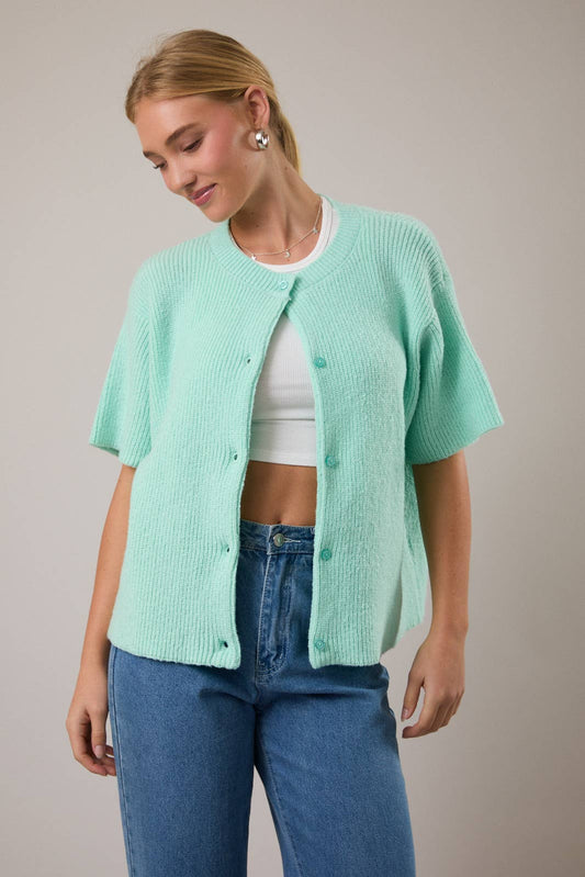 Hannah Short Sleeve Cardigan- Mint