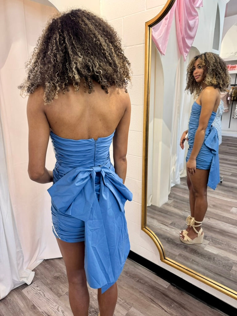 Blue Bow Mini Dress