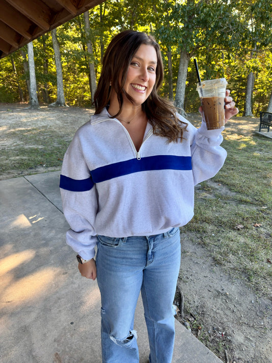 Comfy Quarter Zip- GRAY/BLUE