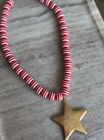 Lila Stripe Necklace: Red Star