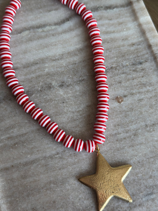 Lila Stripe Necklace: Red Star