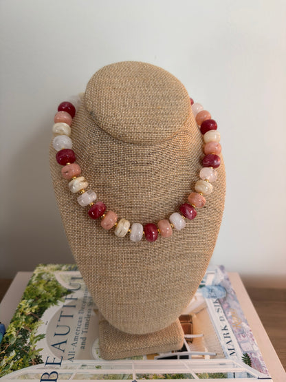 Bliss Necklace: Cream/Pink Multi